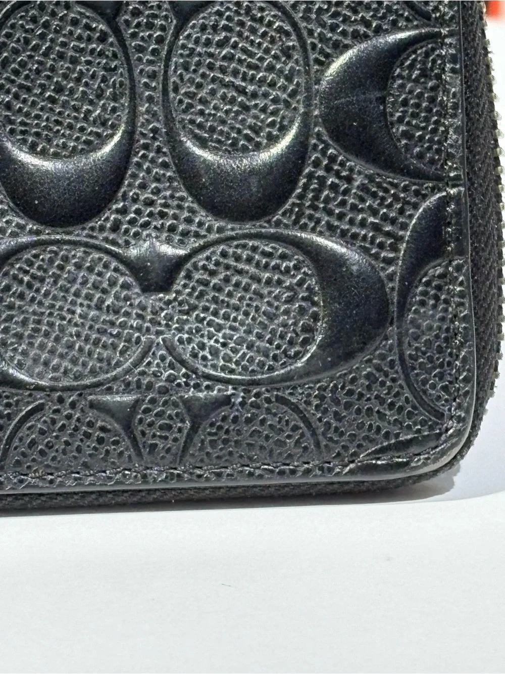 Coach Black Embossed Signature Leather Zip Around Wallet